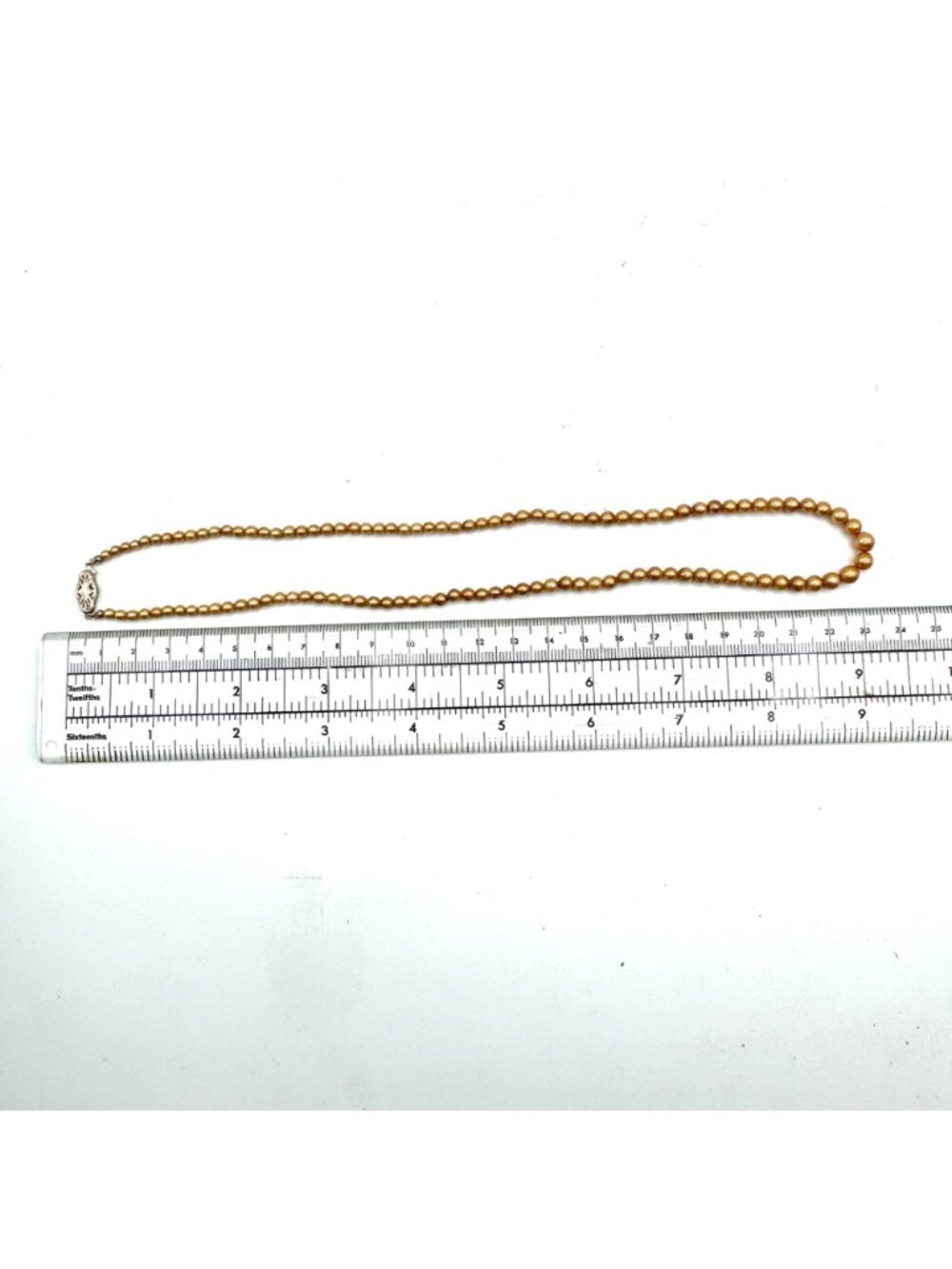 Antique Pearl Necklace 18" 14k Gold Fish Hook Clasp Gold Pearls 1930s 3-6mm - Picture 5 of 9